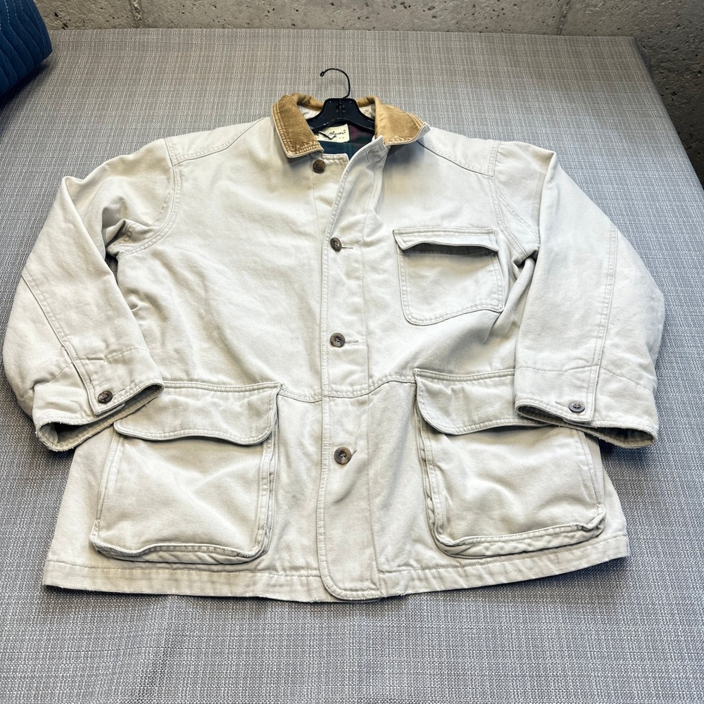 Eddie Bauer Field Jacket Mens Medium Canvas Barn Coat Corduroy Collar Vintage *